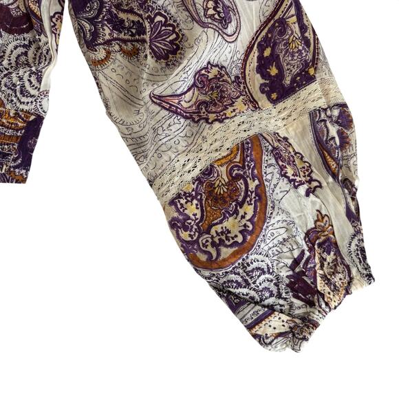 Band of the Free Mirabelle Cream Purple Paisley Boho Lace Crop Top Blouse Small - Picture 8 of 10